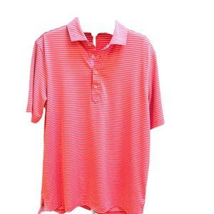 Stitch /Men's Golf Short Sleeve Shirt /M-L/  Salmon w/ White Stripes